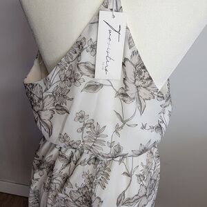 Floral Print White and Gray Dress